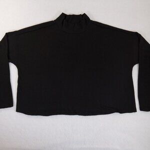 Treasure & Bond Women's SIZE XL Black Mock Neck Boxy Raw Hem Cropped Top Knit